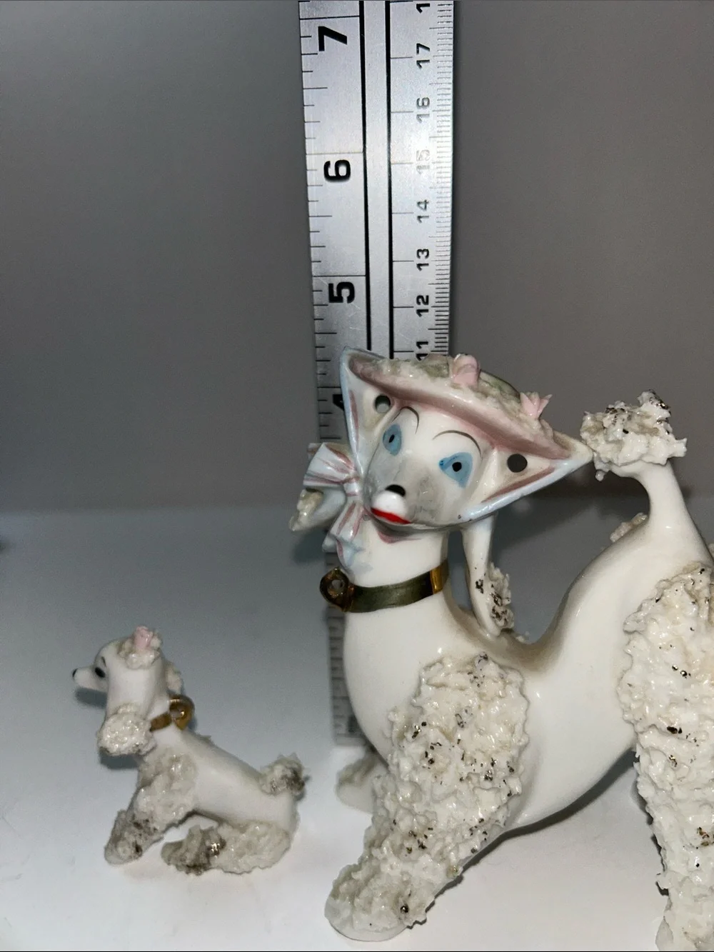 1950’s Spaghetti Trim Poodle With Pup No leash Porcelain